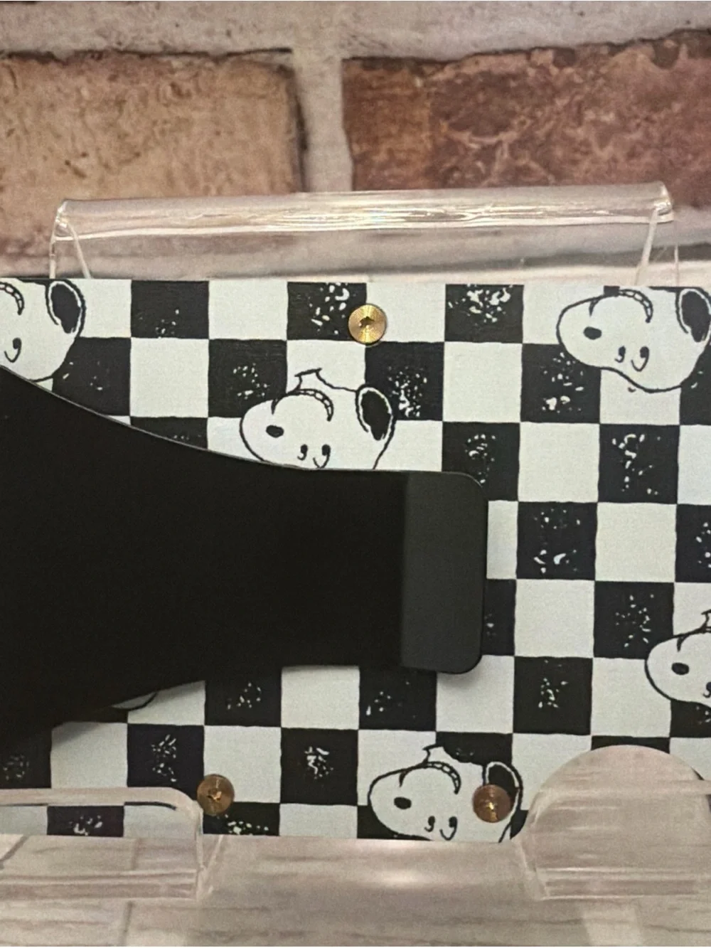 MINIMALIST SNOOPY CHECKERED WALLET w/MONEY CLIP & GOLD PVD SCREWS (READ)